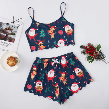 Christmas women's milk silk pajamas two-piece set with festive designs