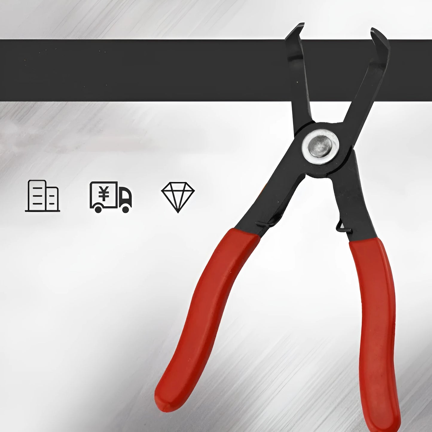 Red round nail removal pliers with PVC handles, jaws open, designed for extracting wire buckles and panel pins.
