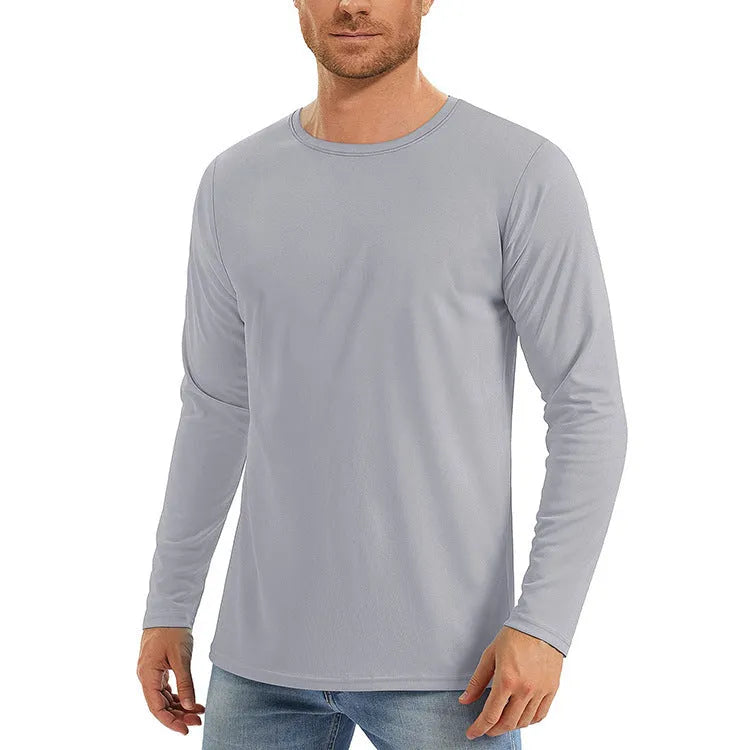 Men's solid colour long sleeve UV protection top in quick-dry polyester fabric
