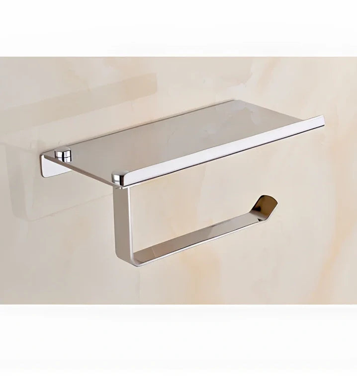 304 stainless steel towel rack with toilet paper holder and tissue box in mirror finish, 30cm wide for bathroom organisation