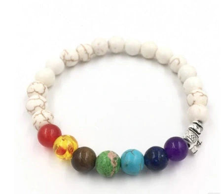 Agate molten rock 8mm energy chakra bracelet with colourful beads and alloy accents