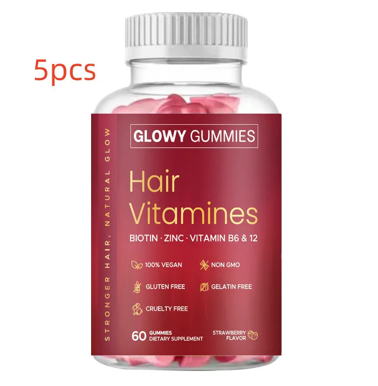 A bottle of halal-certified biotin gummy candies containing Vitamin D
