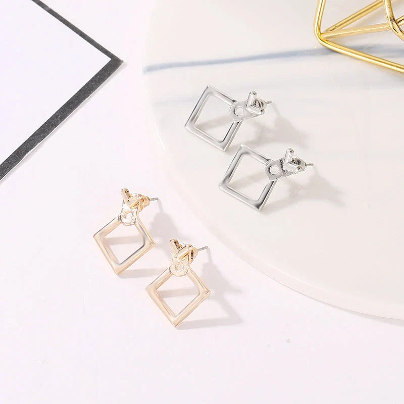Stylish hollow diamond square stud earrings for women, perfect for any occasion.
