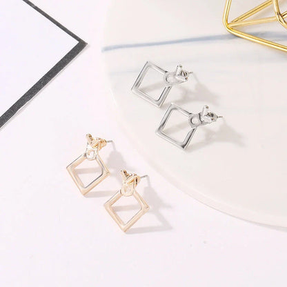 Stylish hollow diamond square stud earrings for women, perfect for any occasion.