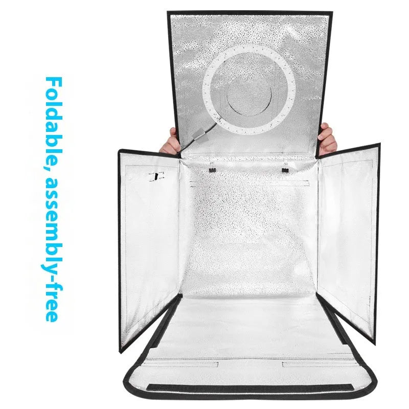 50cm studio light box with metal frame and folding three-colour temperature lighting for product photography