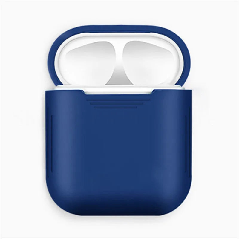 AirPods silicone protective case with shockproof bumper and a white anti-loss rope attached.