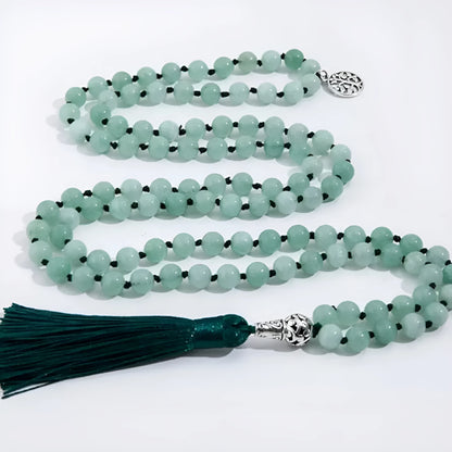 Handmade long stone beaded necklace with 108 8mm beads in a choice of 12 natural colours.