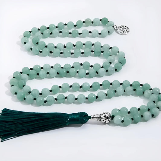 Handmade long stone beaded necklace with 108 8mm beads in a choice of 12 natural colours.