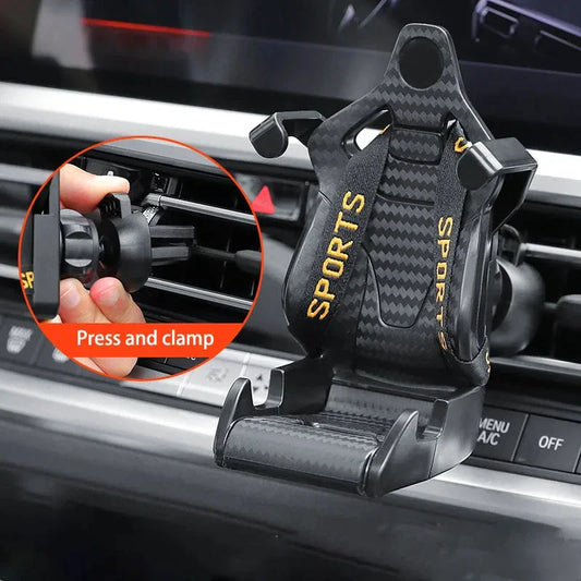 Stylish car air vent phone mount with secure clamping mechanism, adjustable viewing angle, and compatibility for phone charging