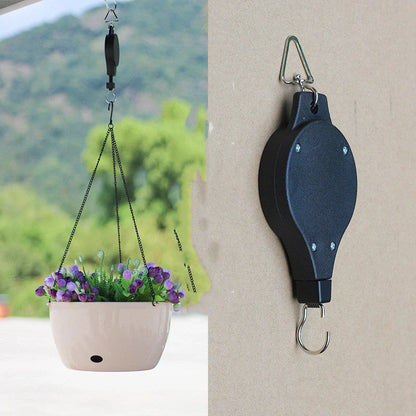 Detachable hanging basket hook with elastic cord for adjustable plant displays