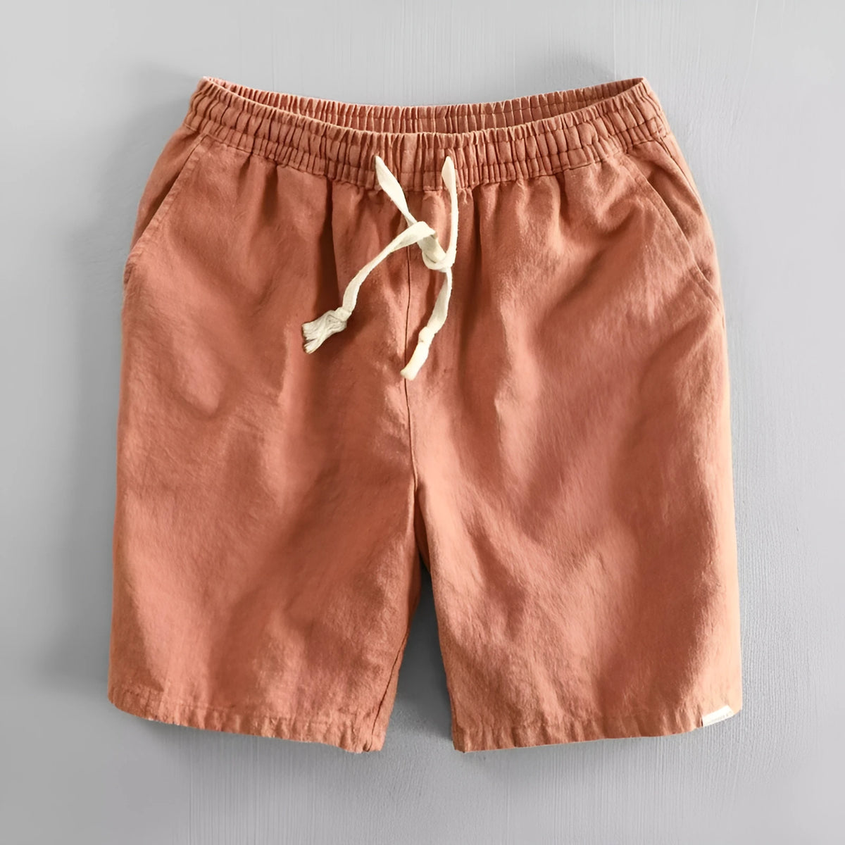 Ramie cotton linen casual shorts in straight type fifth pants length design with micro elasticity