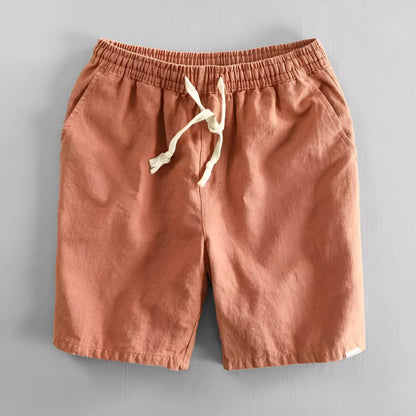 Ramie cotton linen casual shorts in straight type fifth pants length design with micro elasticity