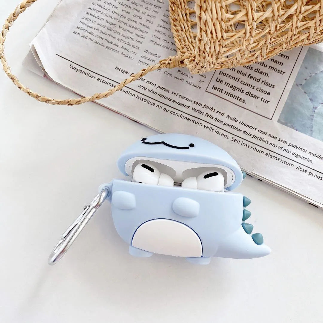 Blue silicone case with baby dragon design for Apple AirPods 1, 2, and 3 models.