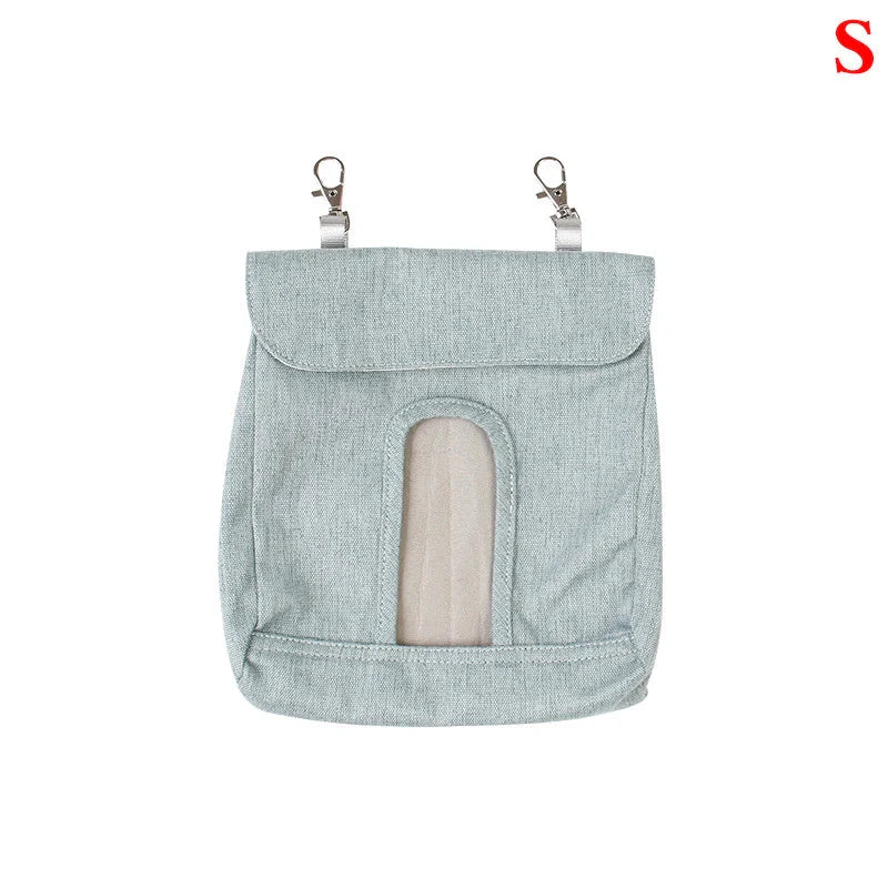 Durable cloth feed bag for small pets including rabbits, guinea pigs, and hamsters in grey and blue.