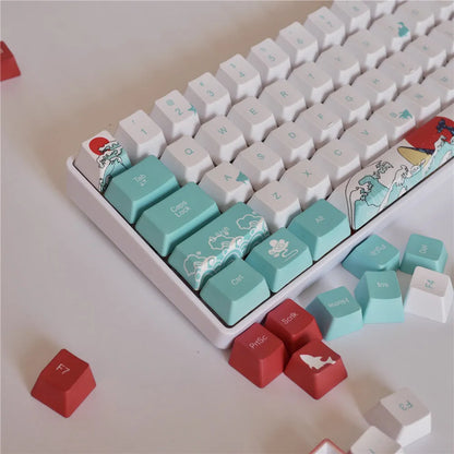 Coral Sea colour PBT keycaps with five-sided sublimation for Xiao Yan mechanical keyboard