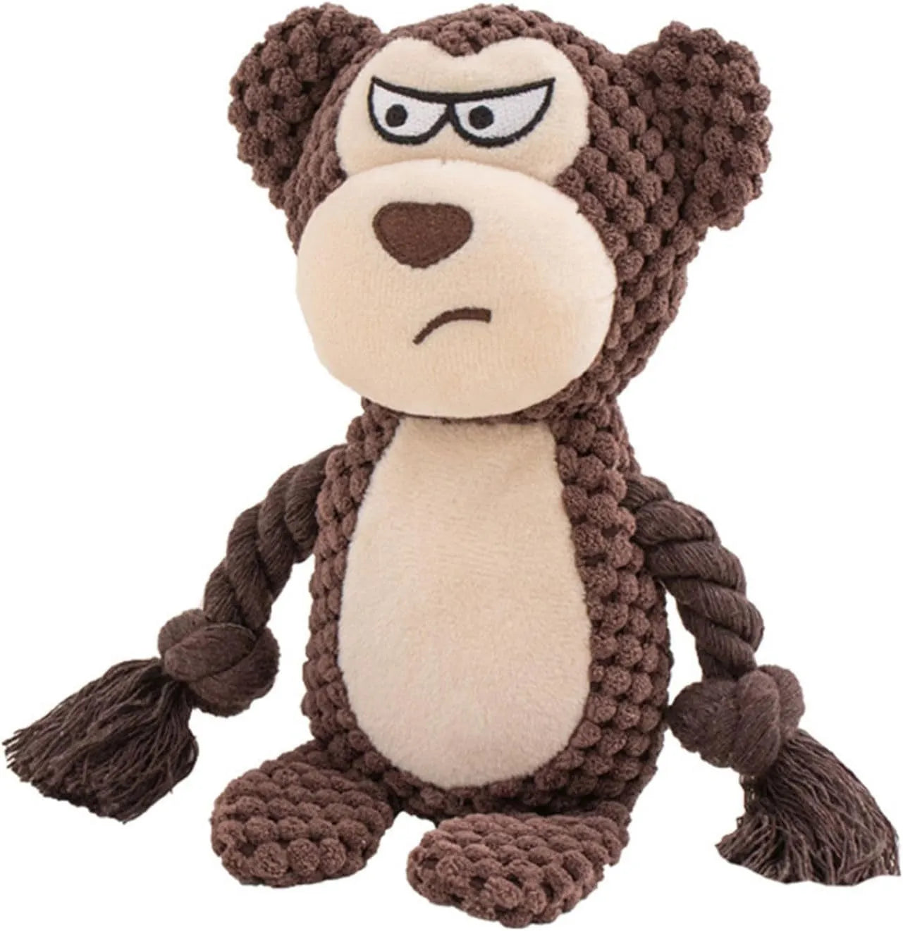 Stuffed animal dog plush toy with cotton rope, shown in elephant, fox, monkey, pig, or rabbit shapes.