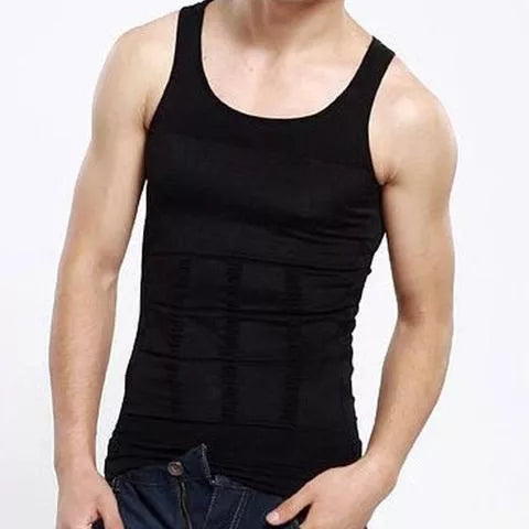 Men's tummy shaper vest in black or white, sizes M to XXL, for upper body contouring