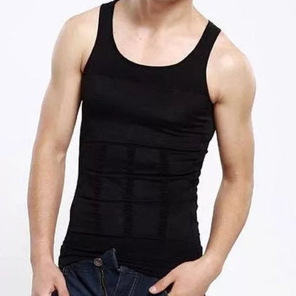 Men's tummy shaper vest in black or white, sizes M to XXL, for upper body contouring