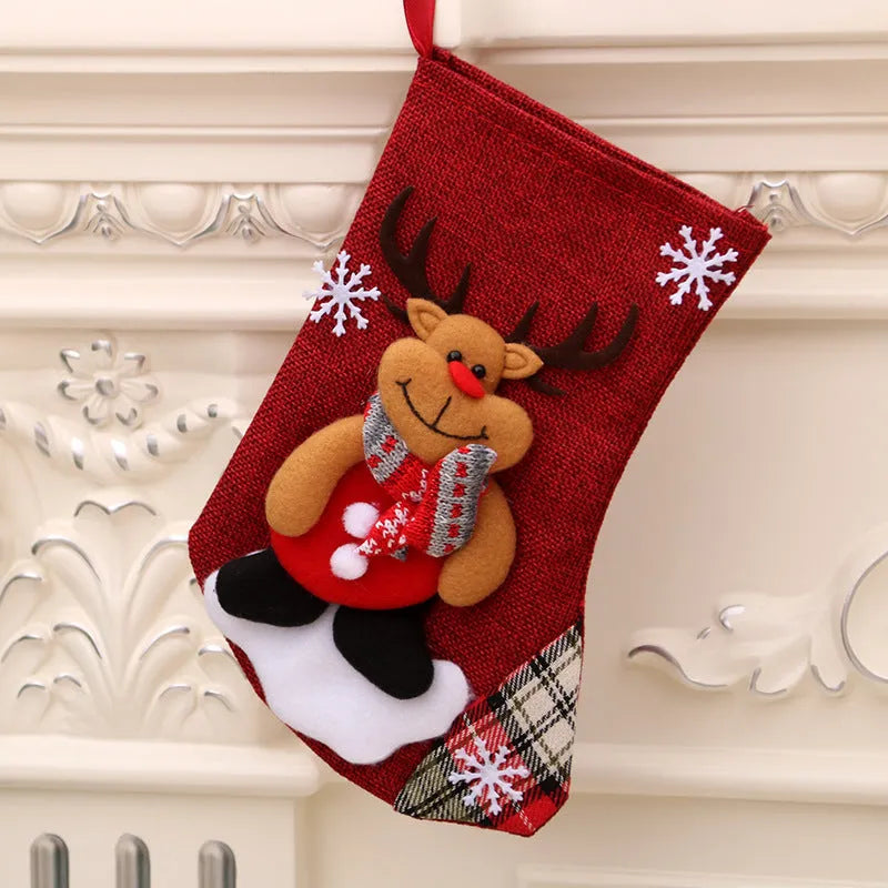 Christmas hanging gift bag socks in festive multicolour designs including bear, deer and snowman characters