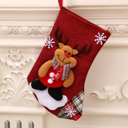 Christmas hanging gift bag socks in festive multicolour designs including bear, deer and snowman characters