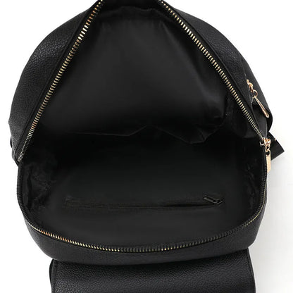 Women's black leather backpack with three-dimensional pockets and street trend design