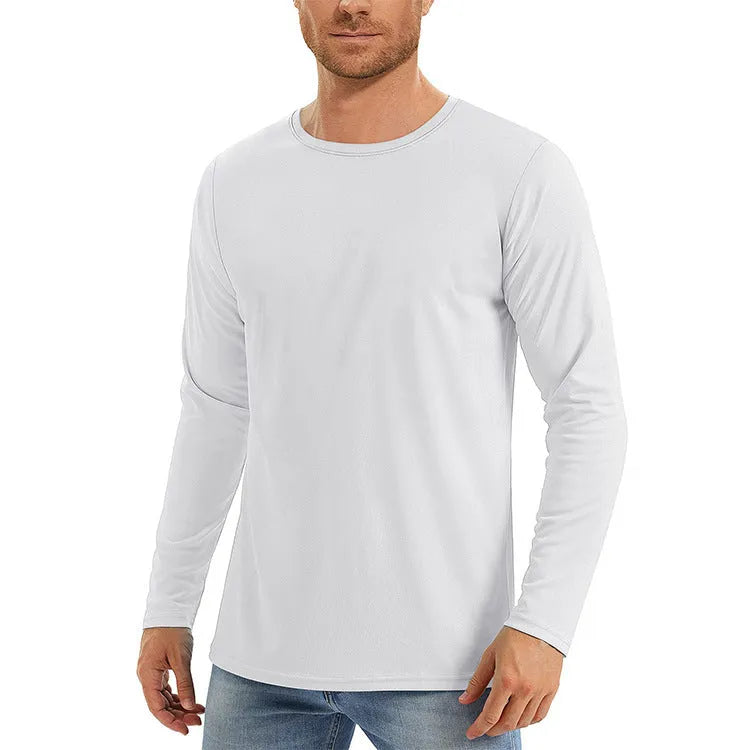 Men's solid colour long sleeve UV protection top in quick-dry polyester fabric