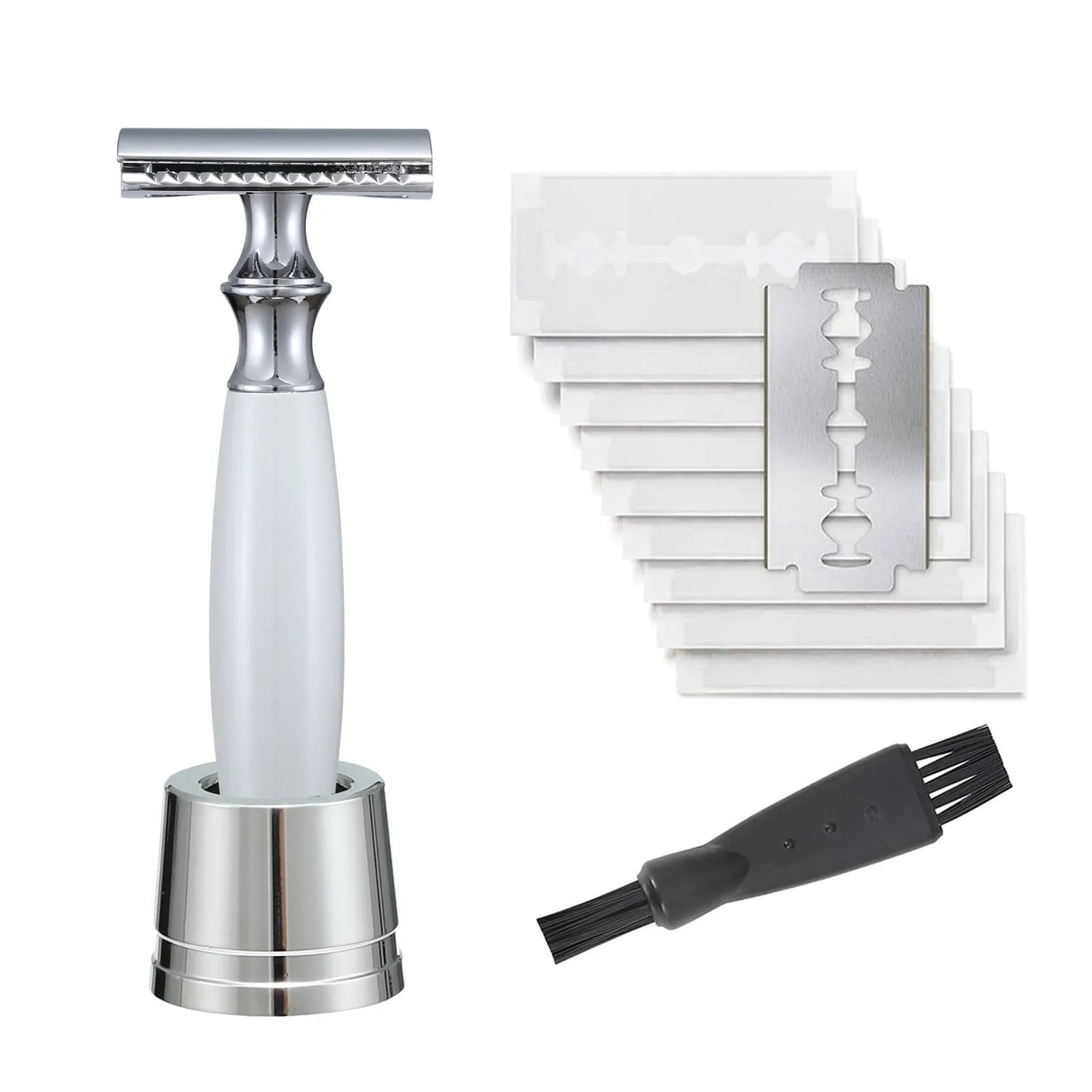 Men's traditional copper manual shaving razor with olive wood handle and aluminium alloy razor holder