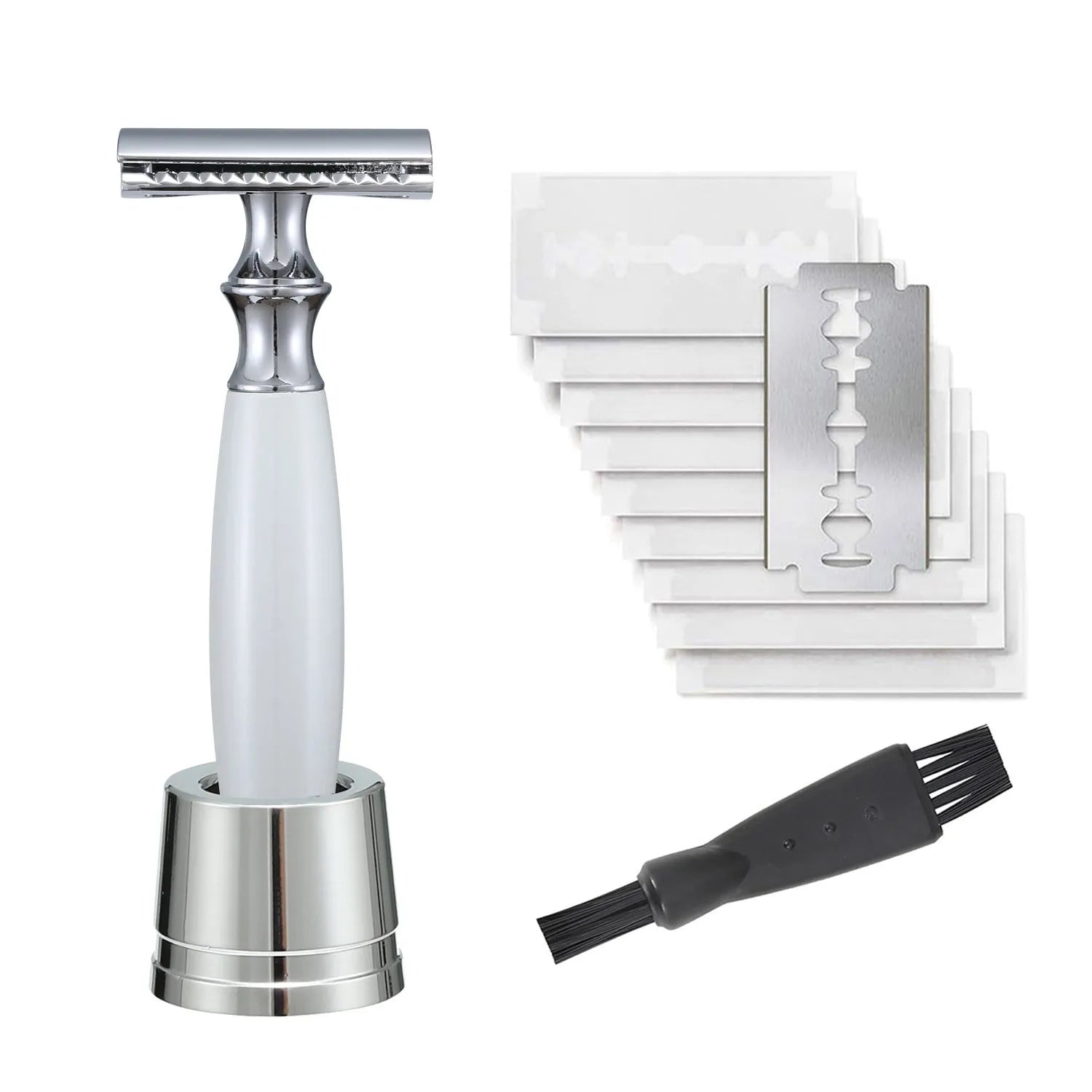 Men's traditional copper manual shaving razor with olive wood handle and aluminium alloy razor holder