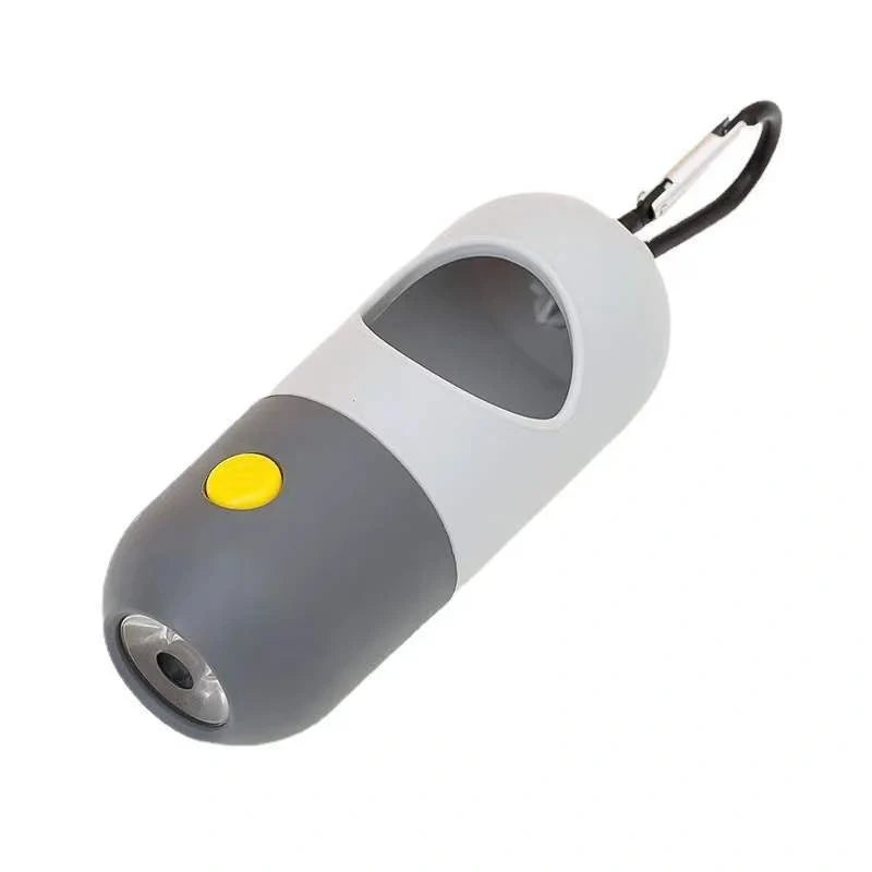 Illuminated pet waste bag dispenser for dogs and cats, available in various stylish colours with or without included garbage bags