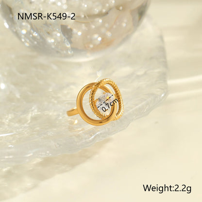 Gold electroplated stainless steel ring with heart shape design and open mouth fitting