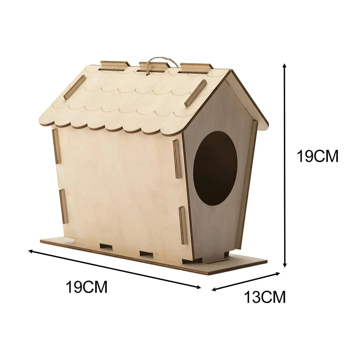 Unfinished wooden bird house with lace roof, poplar splint, 19 x 12.5 x 18.5cm, yellow colour option