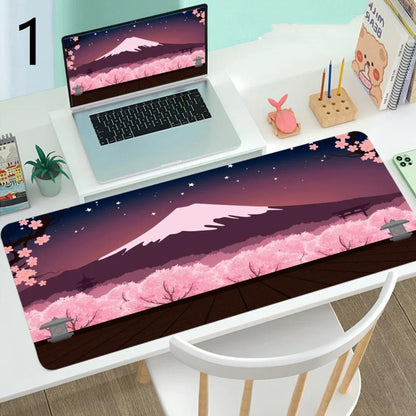 Large gaming mouse desk mat with printed design, multiple size options from 300x600mm to 400x900mm