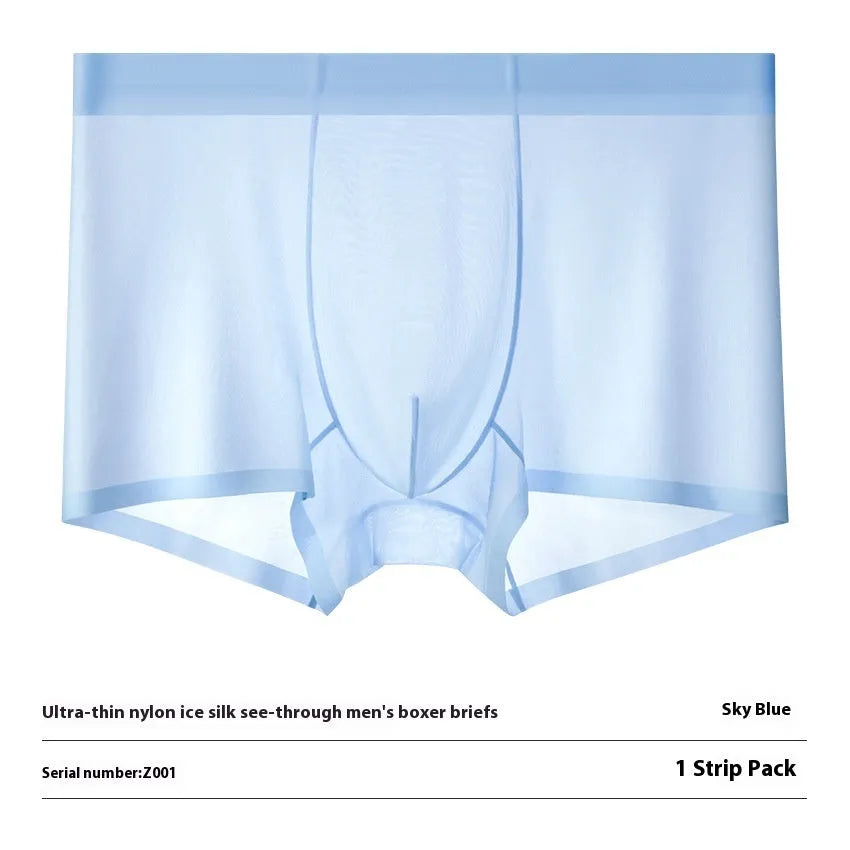 Ice silk seamless boxer briefs in a solid colour on a white background