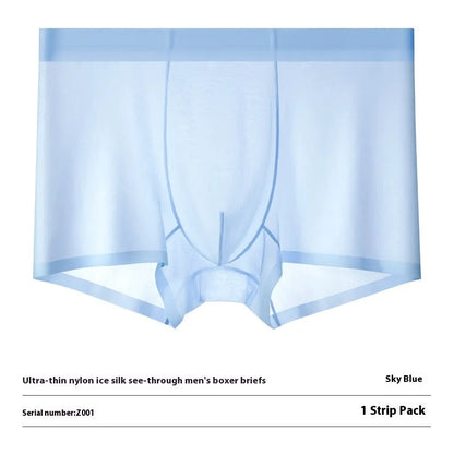 Ice silk seamless boxer briefs in a solid colour on a white background