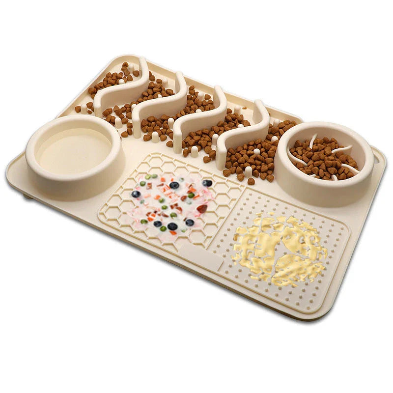 Premium silicone pet licking pad in various colours, designed to slow down eating and promote dental health for dogs