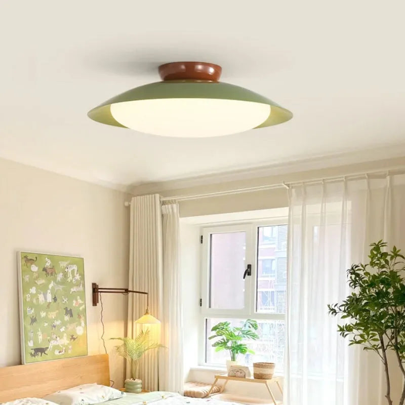 Flying saucer ceiling lamp in cream style with iron shade, available in 25cm or 45cm diameter and six colours