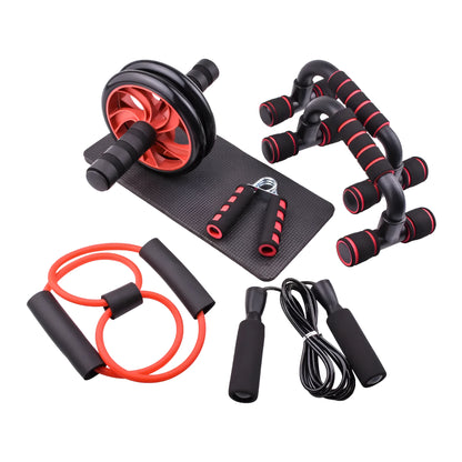 Indoor push-up bracket and seven abdominal wheel fitness kit in four colour options