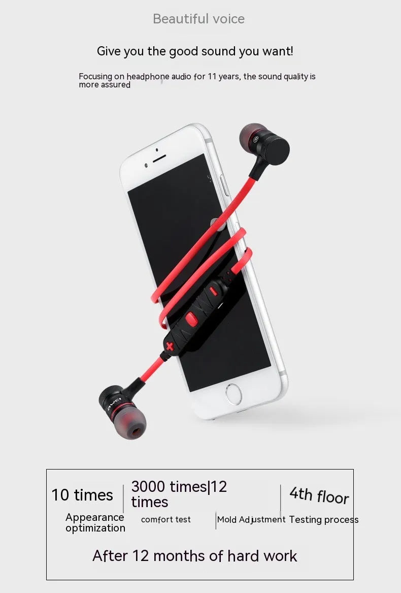 Black neck-hanging in-ear Bluetooth headset with Jerry chip, 10 metre range, plastic body, earplug style