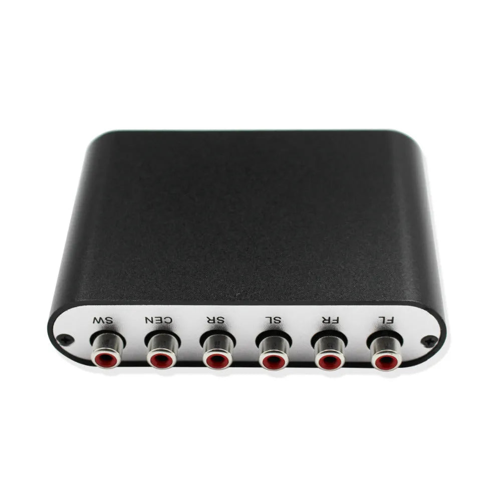 Black DTS Dolby AC-3 audio decoder with optical coaxial inputs for 5.1 channel conversion