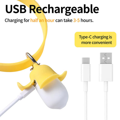 Yellow banana-shaped dog collar light with geometric patterns, USB rechargeable with luminous and sounding functions