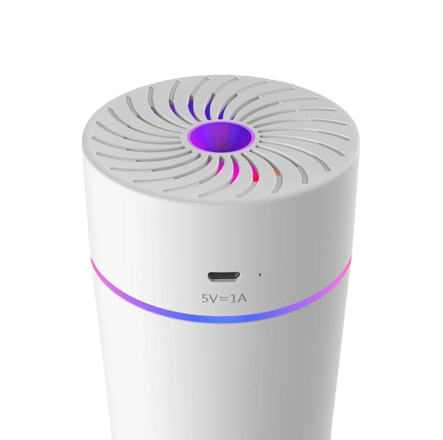 Compact car USB humidifier with aromatherapy function showing water reservoir and control buttons