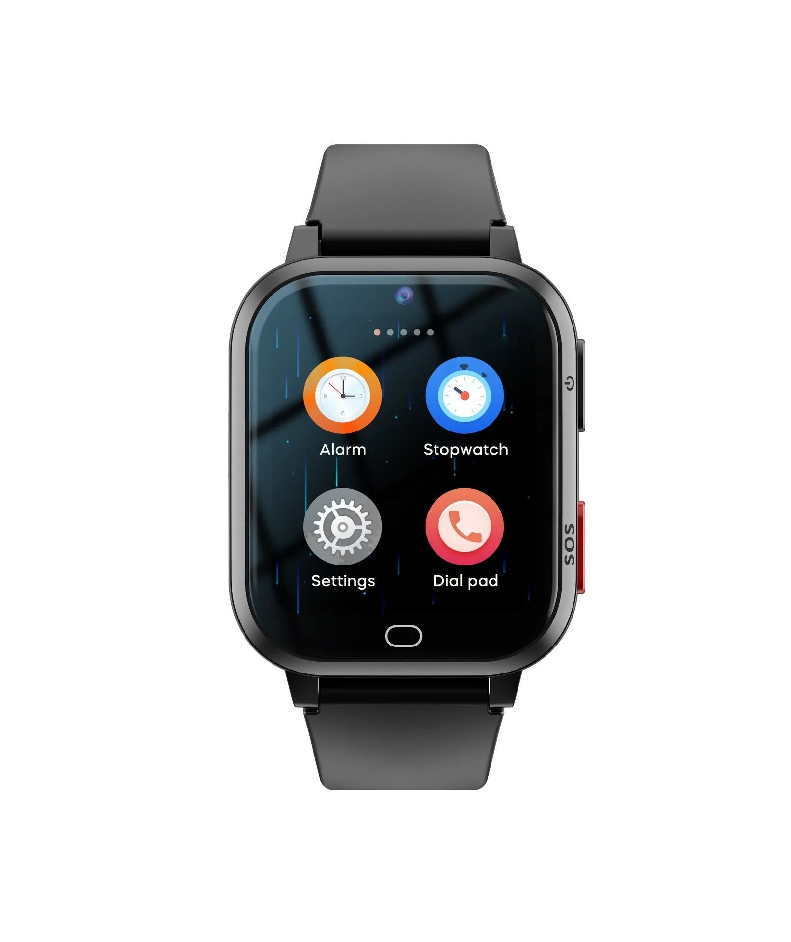 Child's smartwatch with colour screen on a wrist strap, shown in black, blue, and pink colour options.