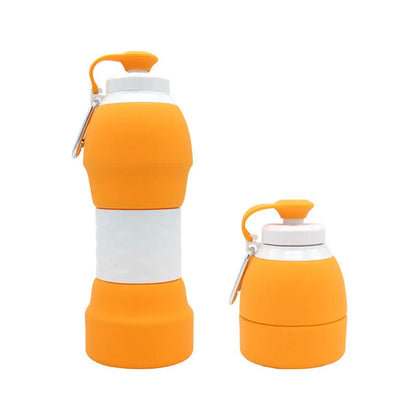 Collapsible silicone water bottle in various colours, perfect for travel and outdoor activities