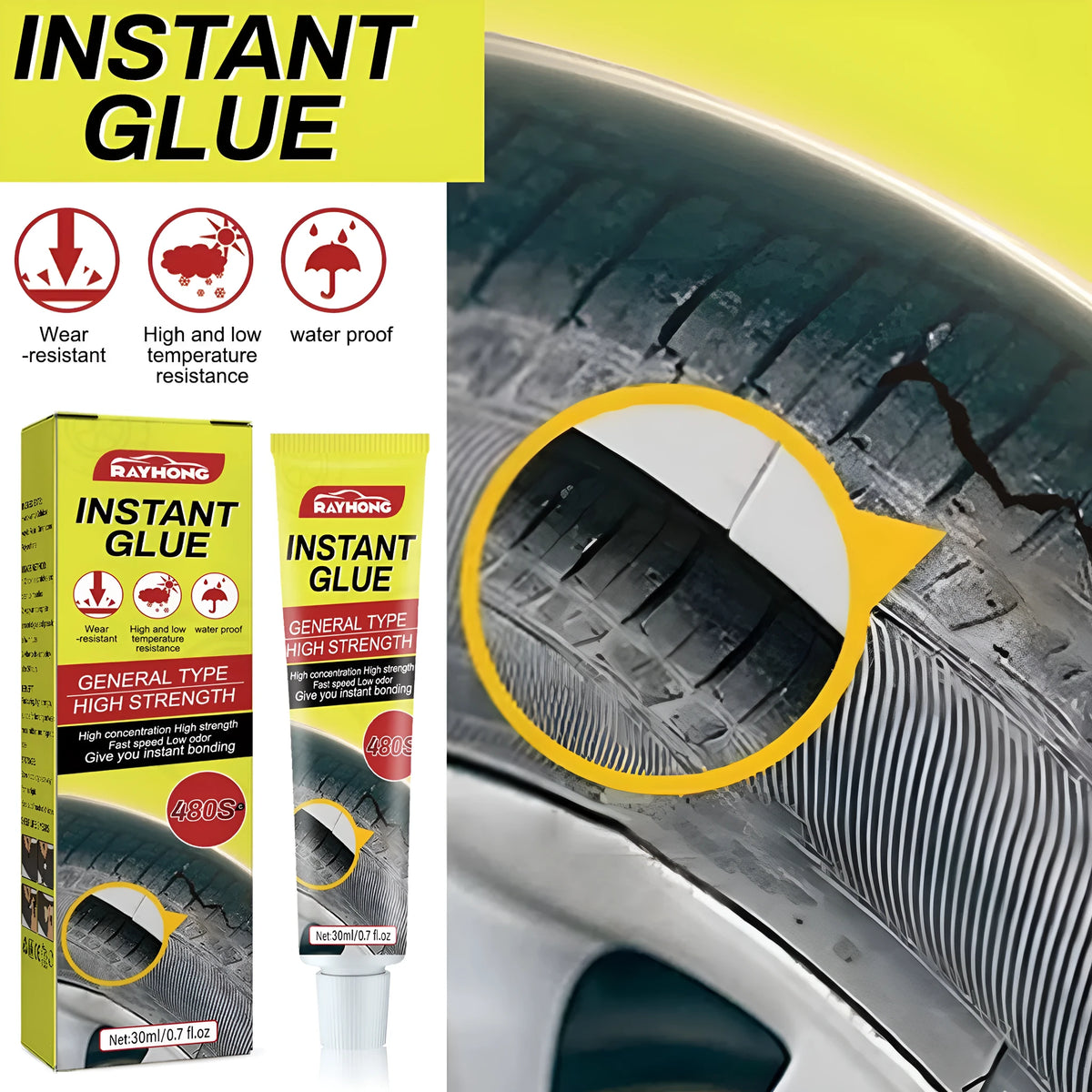 30ml car tyre repair adhesive tube with applicator tip for emergency puncture sealing