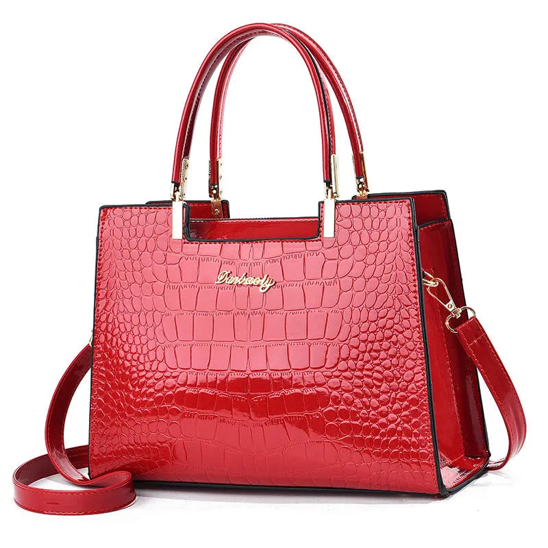 A medium-hard PU leather one-shoulder handbag in a horizontal square shape, shown in multiple colour options.