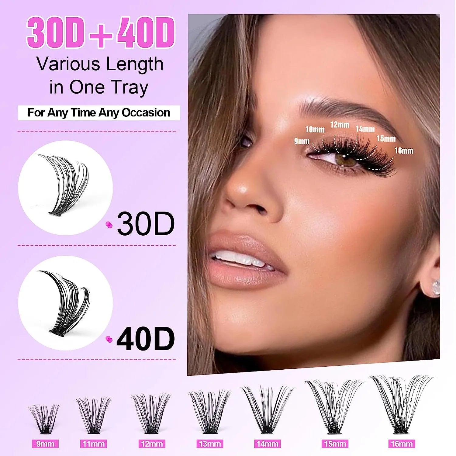 DIY mixed pack of 30D and 40D false cluster eyelashes with tweezers