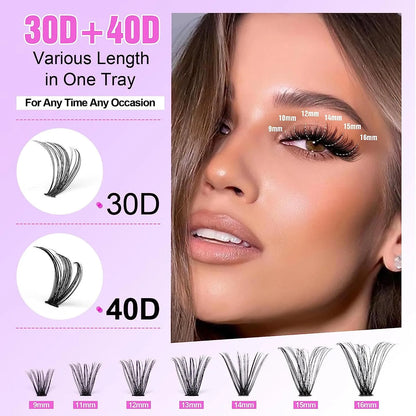 DIY mixed pack of 30D and 40D false cluster eyelashes with tweezers