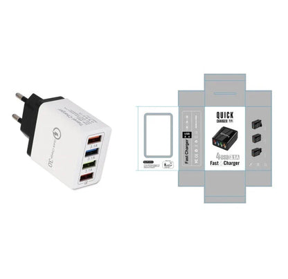 Powerful 4-Port USB Wall Charger with Quick Charge 3.0 for Phones and Tablets