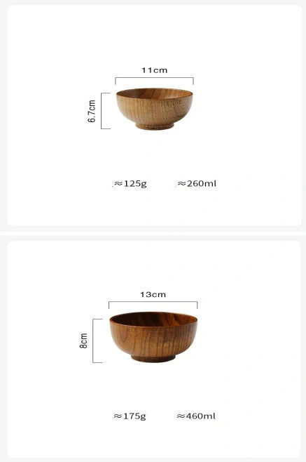 Handcrafted Japanese style wooden bowls for rice, soup, and salad