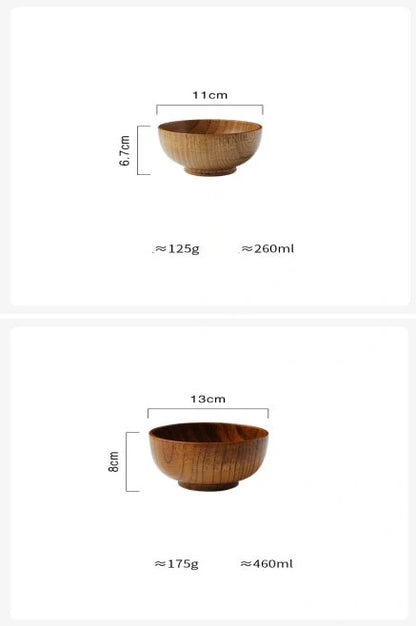 Handcrafted Japanese style wooden bowls for rice, soup, and salad